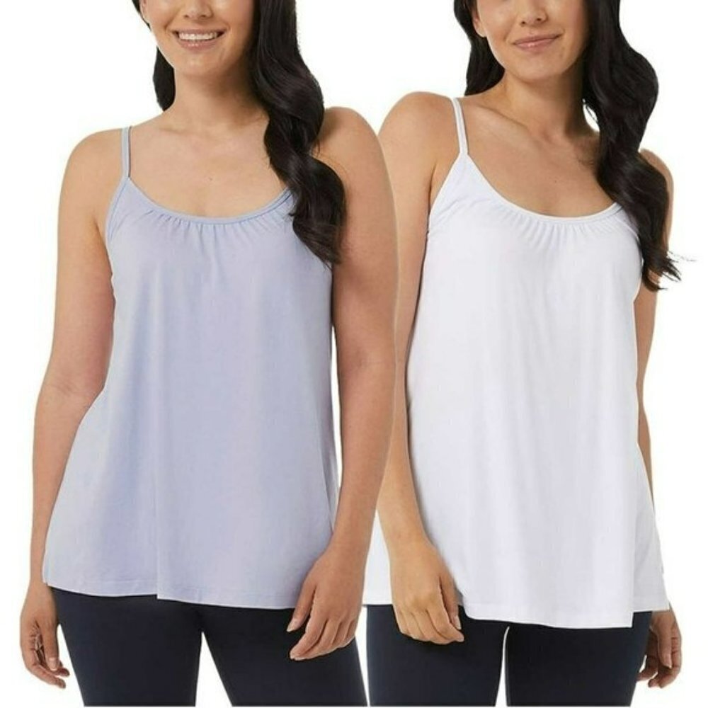 NWT 32 Degrees Women's  2-Pack Wire Free Built-in Bra Stretch Top Relaxed Fit Ca